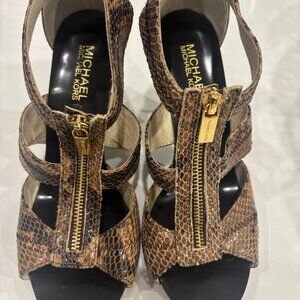 Michael Kors Shoes Brown Snakeskin Open Toe Heels - Size 8
